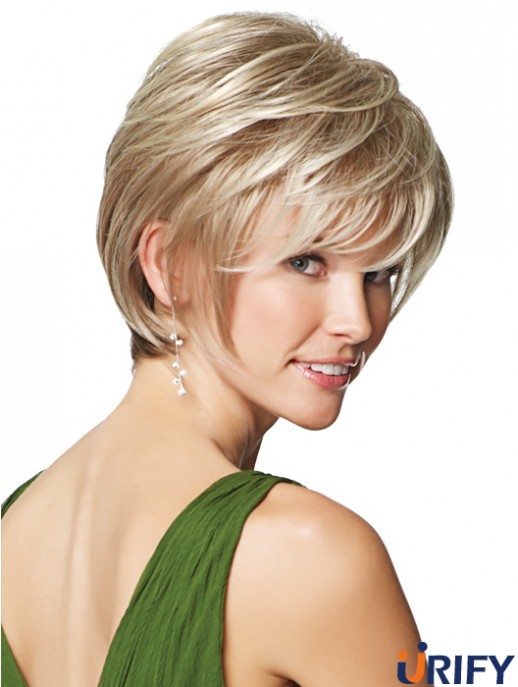 9 Zoll billige gerade geschichtete blonde kurze Perücken