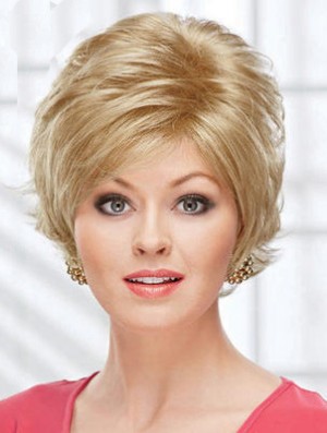 8  inchSchöne gewellte geschichtete blonde kurze Perücken