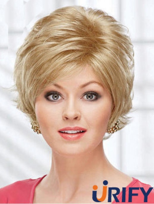 8  inchSchöne gewellte geschichtete blonde kurze Perücken