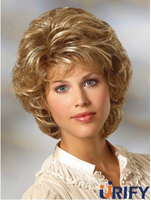 Curly Blonde Perücke Classic Cut Kinn Länge Mit Capless