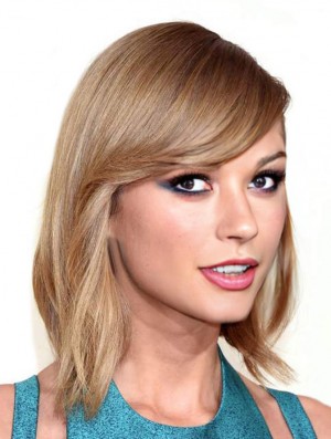 Capless With Bangs Gerade Schulterlange Blonde Erschwingliche  Perücken
