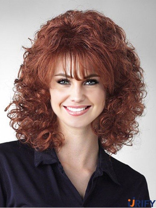 Curly Auburn Durable Schulterlange klassische Perücken