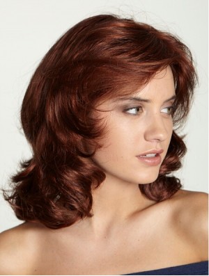 Schulterlänge mit Pony 15 Zoll Curly Red Medium Perücken