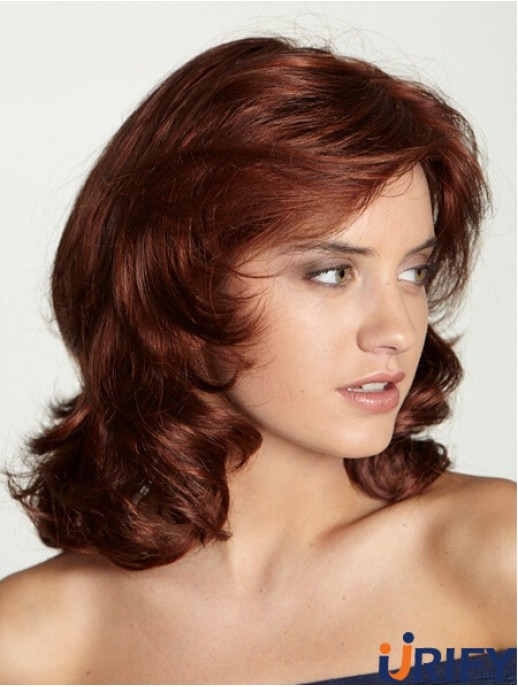 Schulterlänge mit Pony 15 Zoll Curly Red Medium Perücken