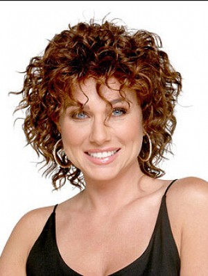 Schulterlange geschichtete 13 Zoll Curly Auburn Medium Perücken