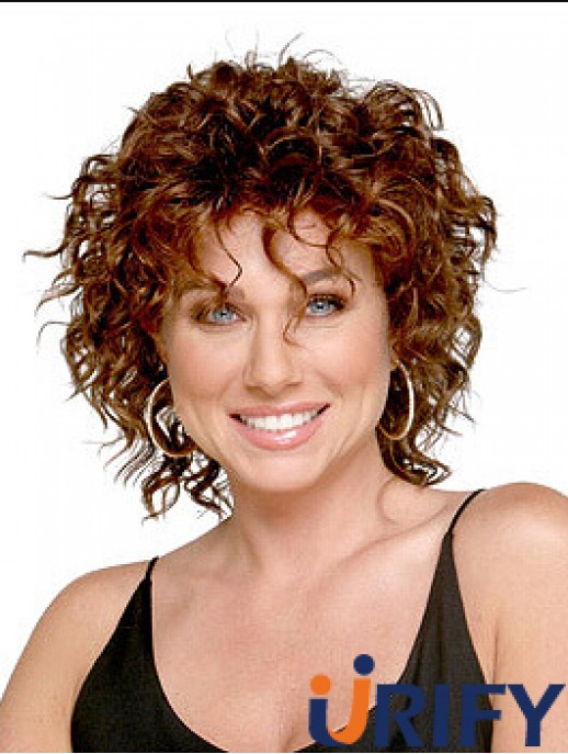 Schulterlange geschichtete 13 Zoll Curly Auburn Medium Perücken