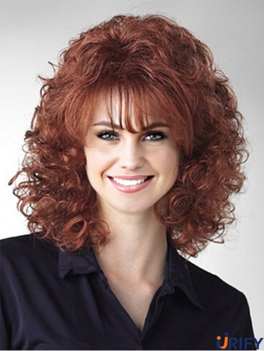 Schulterlange klassische 16 Zoll Curly Auburn Medium Perücken