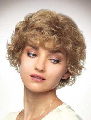 Kinnlänge geschichtet 10 Zoll Curly Blonde Medium Perücken