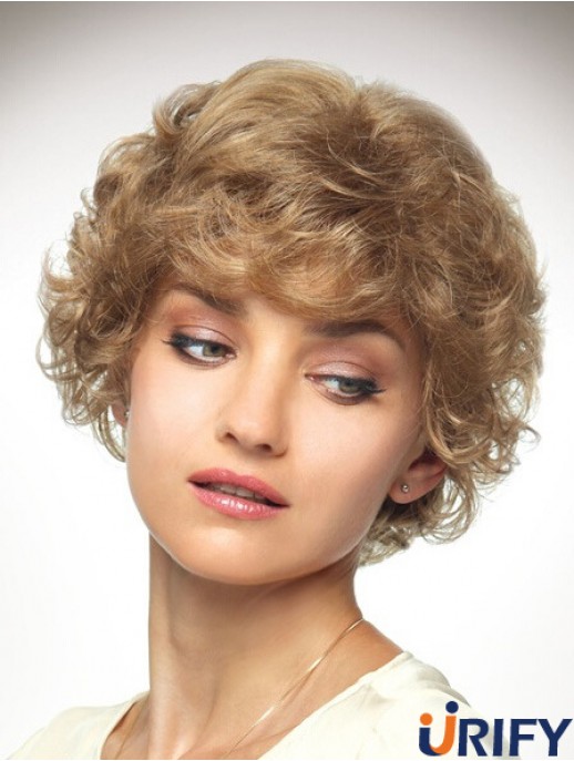 Kinnlänge geschichtet 10 Zoll Curly Blonde Medium Perücken