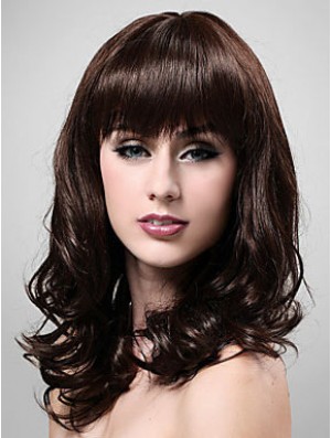 Schulterlänge mit Pony 20  inchWavy Brown Medium Perücken