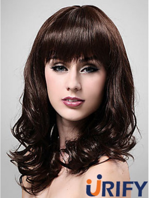 Schulterlänge mit Pony 20  inchWavy Brown Medium Perücken