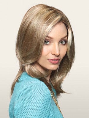 Bequeme blonde gerade gerade geschichtete Monofilament lange Perücken