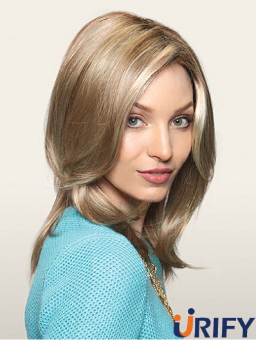Bequeme blonde gerade gerade geschichtete Monofilament lange Perücken