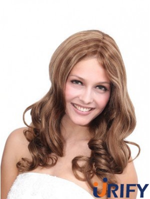 No-Fuss Brown Wavy ohne Pony 100% handgebundene lange Perücken