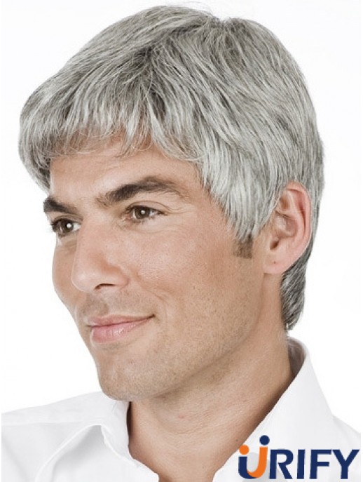 Grey Straight Short Remy Human 100% handgebundene Herren Perücke Shop UK