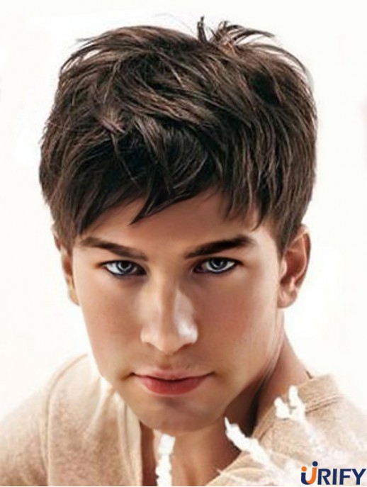 Synthetische Capless Cropped Brown Straight 4  inchMann Haar Perücke