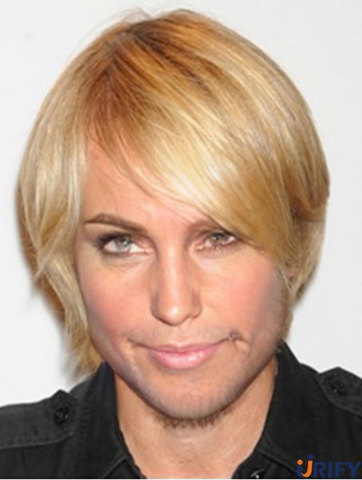 Blonde Capless Remy Mensch Gerade Herren Kurze Blonde Perücke