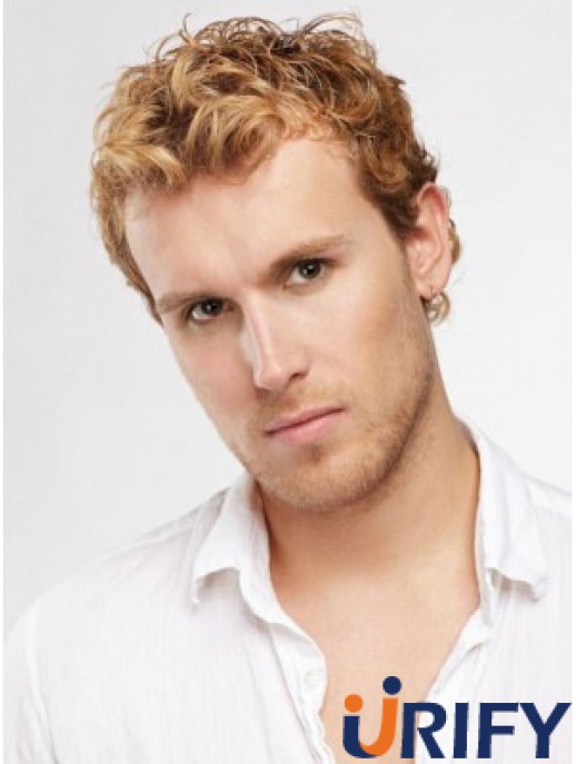 Blonde Short Curly Capless Curly Synthetische Perücke Männer