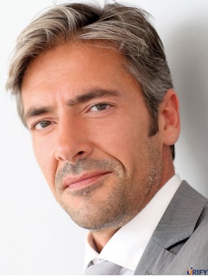 Gerade Kurze Synthetische Weiße Herrenperücke