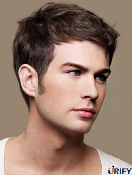Gerade geschnittene Remy Human Brown Herren Echthaar Perücken