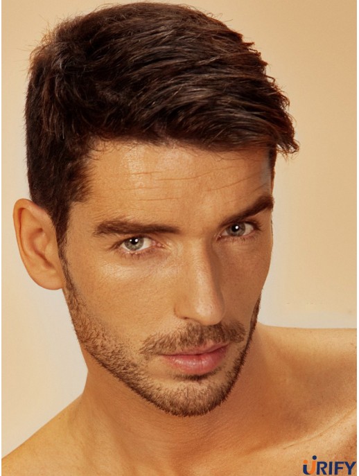100% handgebundene Remy Human Short Brown Straight Herren Full Lace Perücken