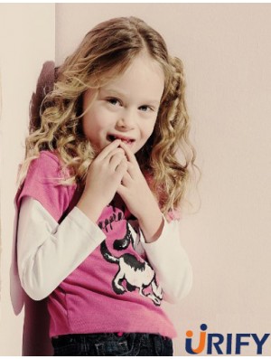 Welliges langes blondes Remy menschliches Haar 100% handgebundene Kinderperücken