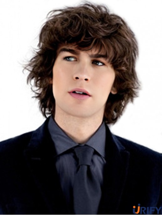 Brown Wavy Remy Human 100% handgebundene Herrenperücke Echthaar