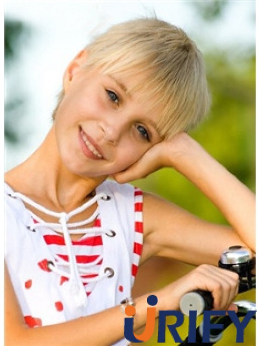 Straight Short Blonde Remy Echthaar 100% handgebundene Kinderperücken