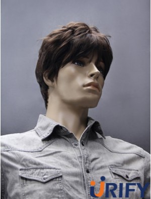 Synthetische Brown Straight Capless Short Herren Brown Perücke