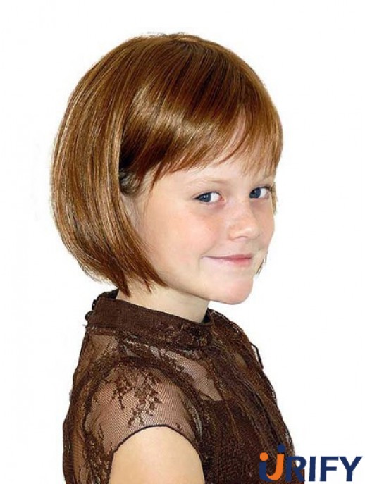 Gerade Kinnlänge Auburn Synthetic 100% handgebundene Kinderperücken