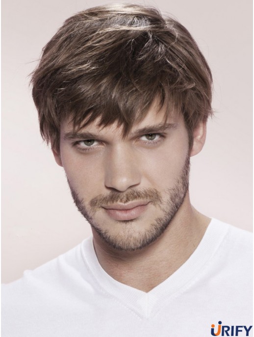 Kurze gerade 100% handgebundene Remy Human Brown Mens Wiggs