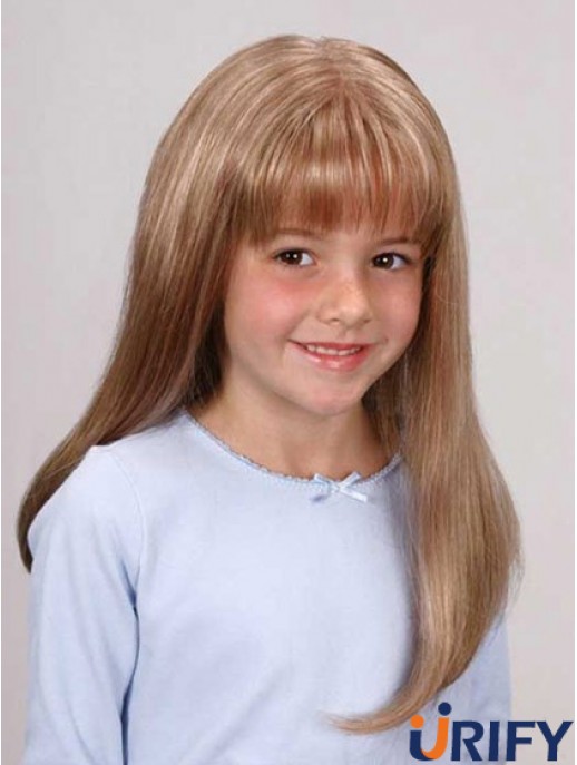 Gerade lange blonde blonde synthetische Spitze vorne Kinderperücken