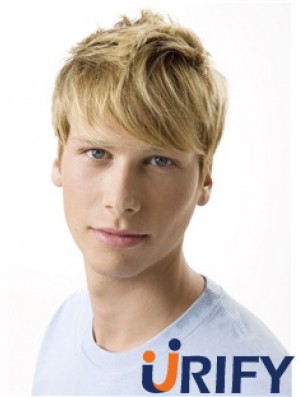 Remy Human 100% handgebundene kurze gewellte blonde Perücken für Männer