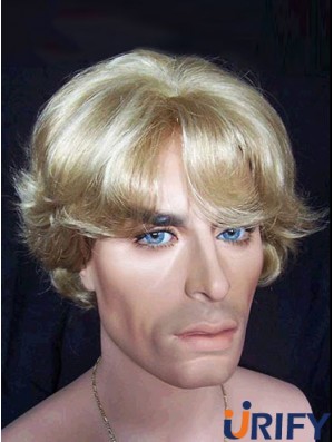 Wellige kurze blonde synthetische kappenlose 6  inchMannperücke in Großbritannien