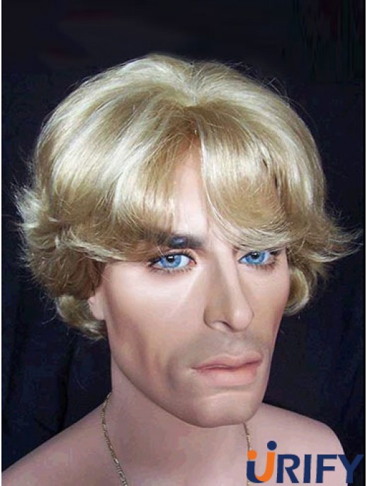 Wellige kurze blonde synthetische kappenlose 6  inchMannperücke in Großbritannien