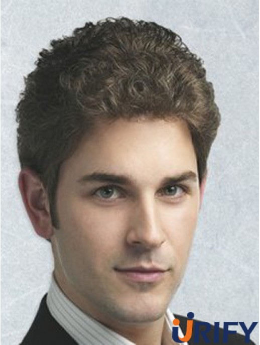Curly 100% handgebundene synthetische braune voll fein geschweißte Mono-Spitze