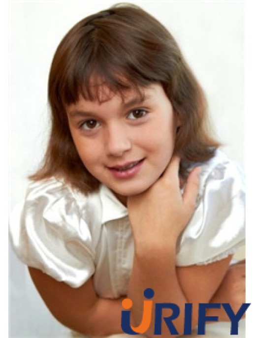 Straight Chin Länge Blonde Remy Echthaar 100% handgebundene Kinderperücken