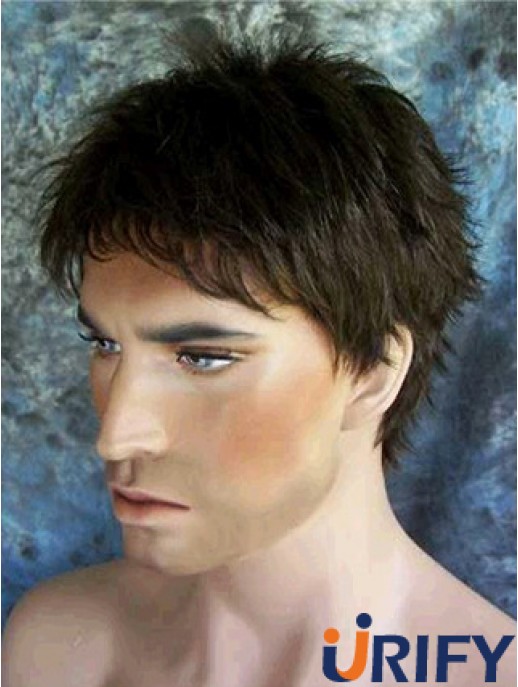 Schwarz 4  inchCapless Straight Synthetic Kaufen Sie natürliche Perücken Mann