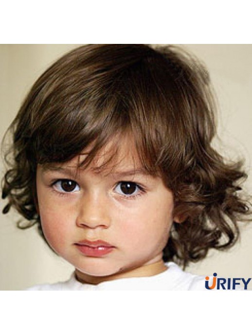 Curly Chin Länge Blonde Remy Menschenhaar Capless Kids Perücken