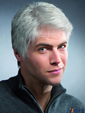Synthetische graue gerade Lacr Front kurze Herren blonde Perücke