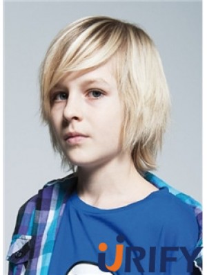 Gerade Kinn Länge Blonde Remy Menschenhaar Capless Kids Perücken