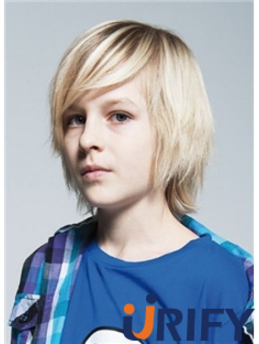 Gerade Kinn Länge Blonde Remy Menschenhaar Capless Kids Perücken