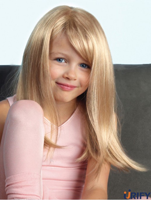 Gerade lange blonde blonde synthetische Spitze vorne Kinderperücken