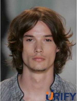 Auburn Lace Front Straight Chin Länge Echthaar Herren Perücken