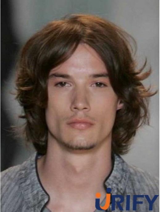 Auburn Lace Front Straight Chin Länge Echthaar Herren Perücken