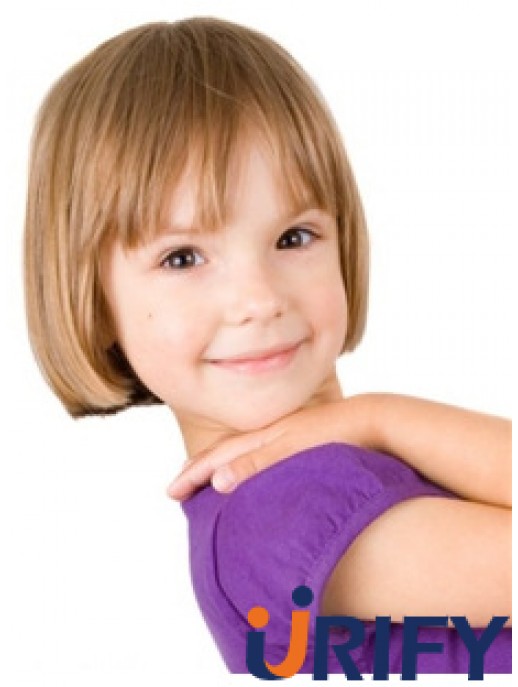 Straight Short Blonde Remy Echthaar 100% handgebundene Kinderperücken