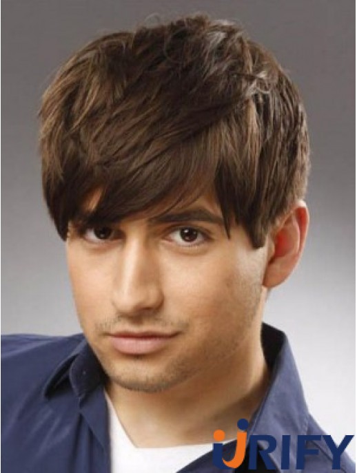 Capless Remy Human Short Straight mit Pony Hochwertige lange Herren Perücken