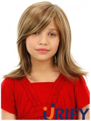 Kinder Perücken Blonde Farbe Schulterlange Gerade Stil Mit Capless