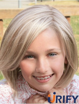 Gerade schulterlange blonde synthetische Spitze vorne Kinderperücken