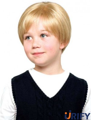 Gerade kurze blonde synthetische Spitze vorne Kinderperücken